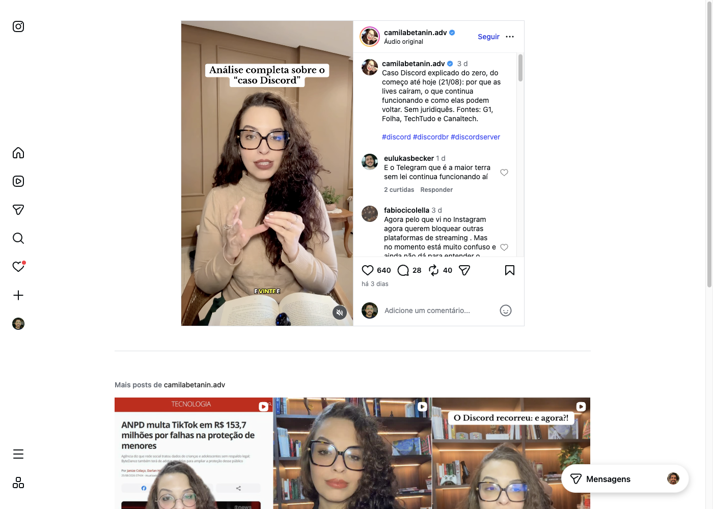 Análise do caso Discord no Instagram